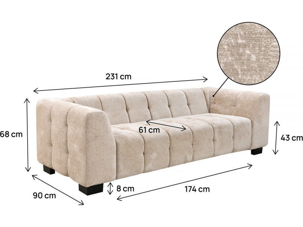 Designer 3-Sitzer Sofa aus Chenille-Stoff "Foch" - Beige