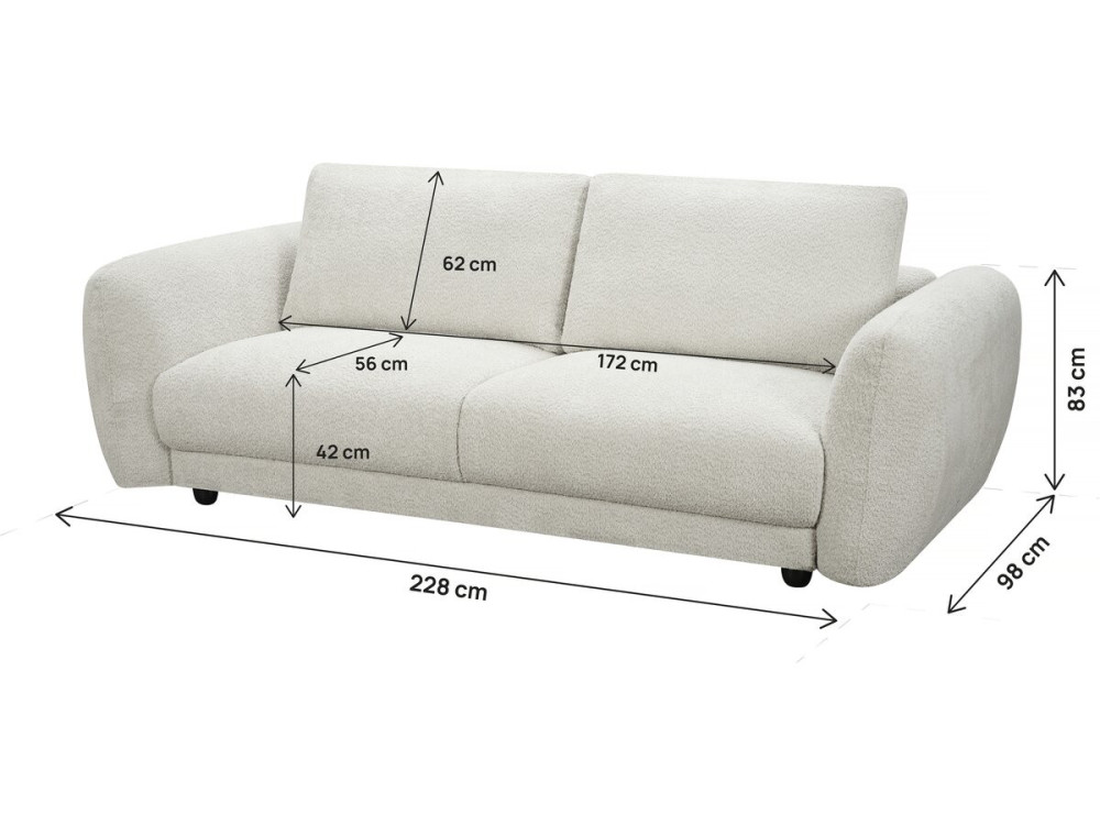 Einzelsofa „Saint Germain S“ aus Chenille-Stoff – 3-Sitzer – Beige