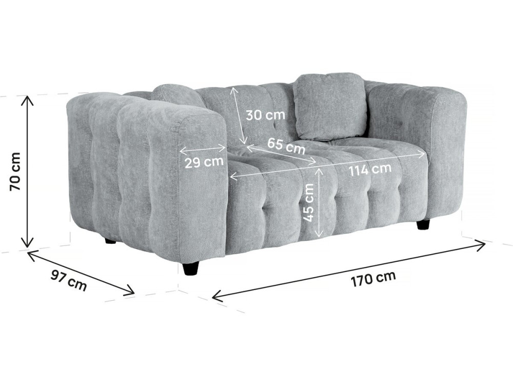 Einzelsofa „Vendome“ aus Chenillestoff – 2 Sitze – Grau
