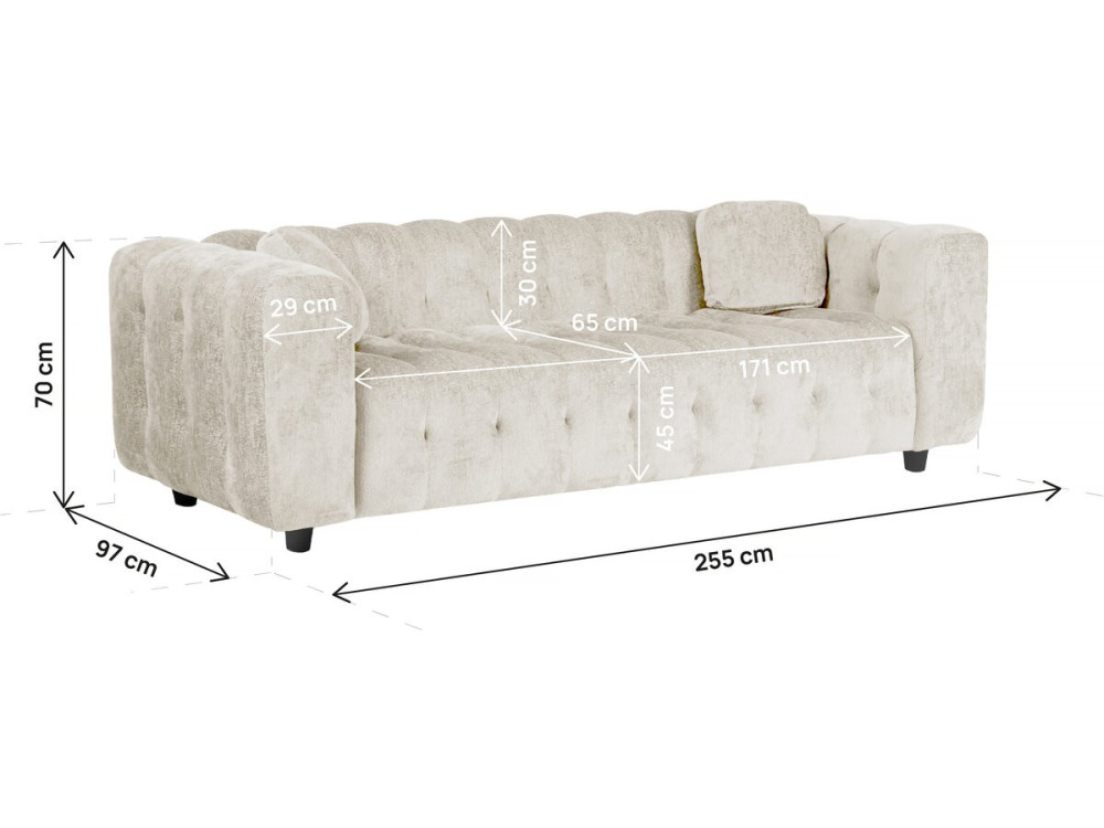 Einzelsofa „Vendome“ aus Chenillestoff – 3 Sitze – Beige