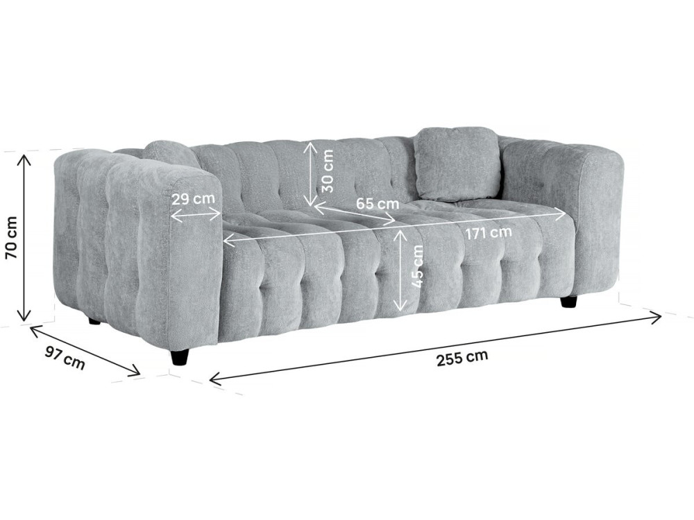 Einzelsofa aus Chenille-Stoff  "Vendome"  - 3-Sitzer - Grau