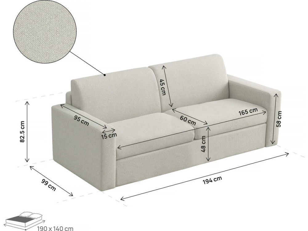 Express-Sofa mit Stoffbezug "Diana" - Liegefläche 140 cm - 3-Sitzer - Beige
