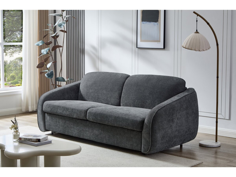 Express-Schlafsofa "Laurie" aus Strukturstoff - 140 cm Bett - 3 Plätze - Grau