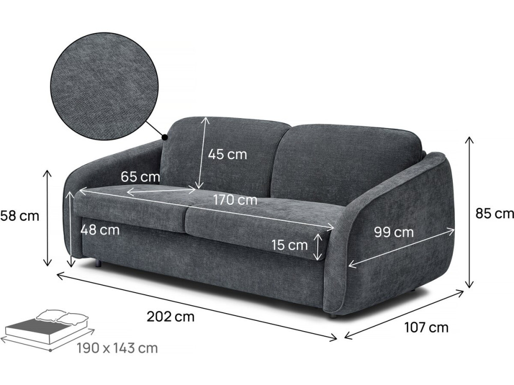 Express-Schlafsofa "Laurie" aus Strukturstoff - 140 cm Bett - 3 Plätze - Grau
