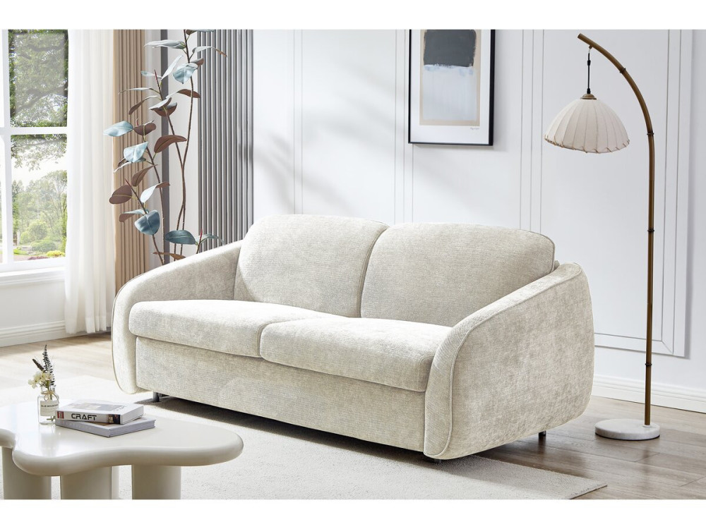 Express-Schlafsofa "Laurie" aus Strukturstoff - 140 cm Bett - 3 Plätze - Beige