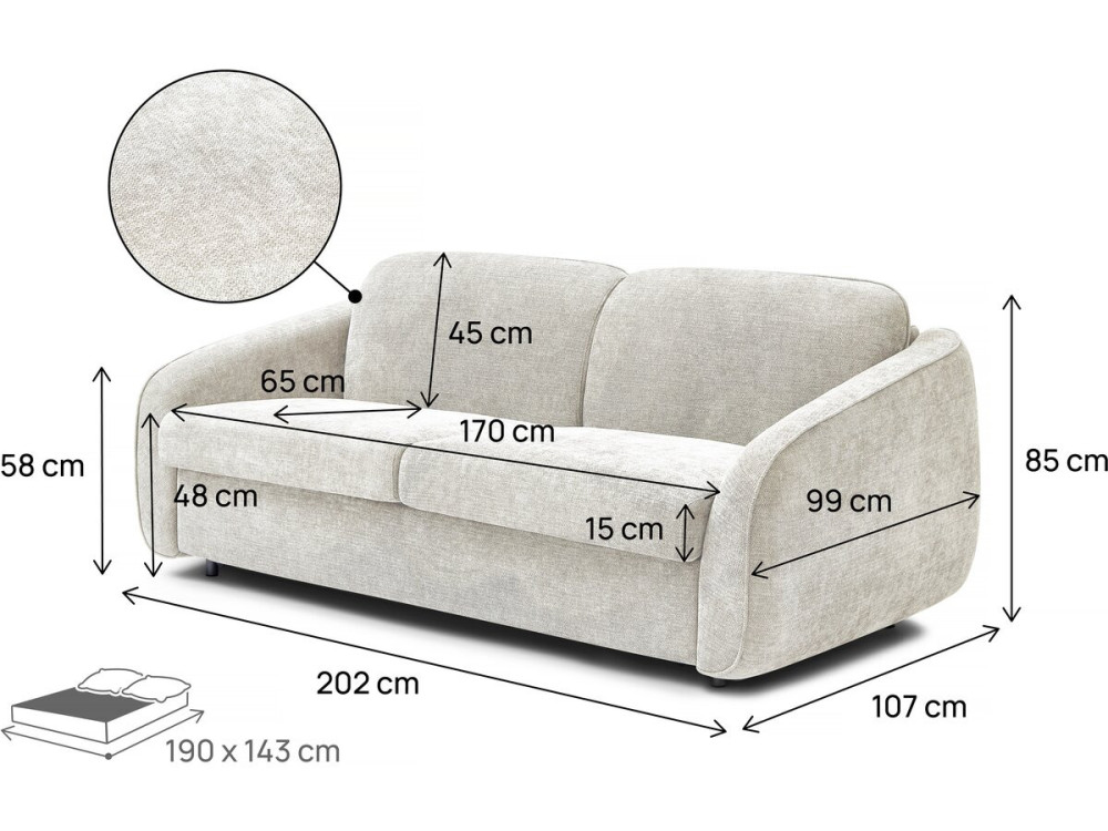 Express-Schlafsofa "Laurie" aus Strukturstoff - 140 cm Bett - 3 Plätze - Beige