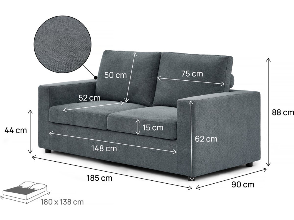 Express-Sofa mit Stoffbezug "Elena" - 3-Sitzer - Liegefläche 140 cm - Grau