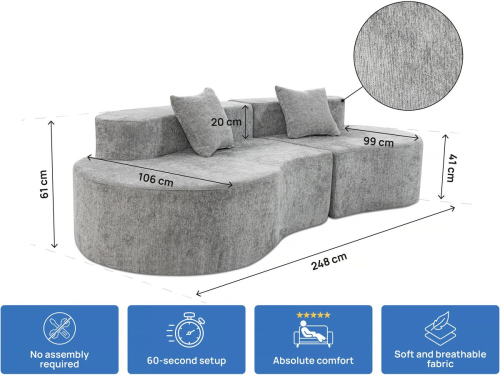 Sofa Virgue "Avola" aus strukturiertem Stoff - 3 Plätze - Grau