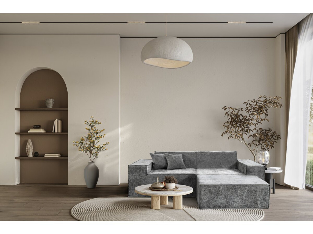 Modulares Einzelsofa mit Ottomane „Lusso“ aus strukturiertem Stoff - 3-Sitzer - Grau