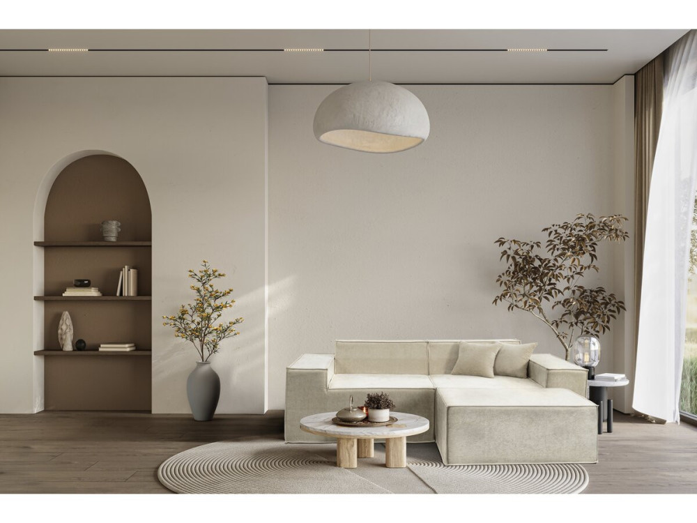 Modulares Einzelsofa mit Ottomane „Lusso“ aus strukturiertem Stoff - 3-Sitzer - Beige