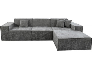 Modulares Einzelsofa mit Ottomane „Lusso“ aus strukturierten Stoff  – 4-Sitzer –  Grau