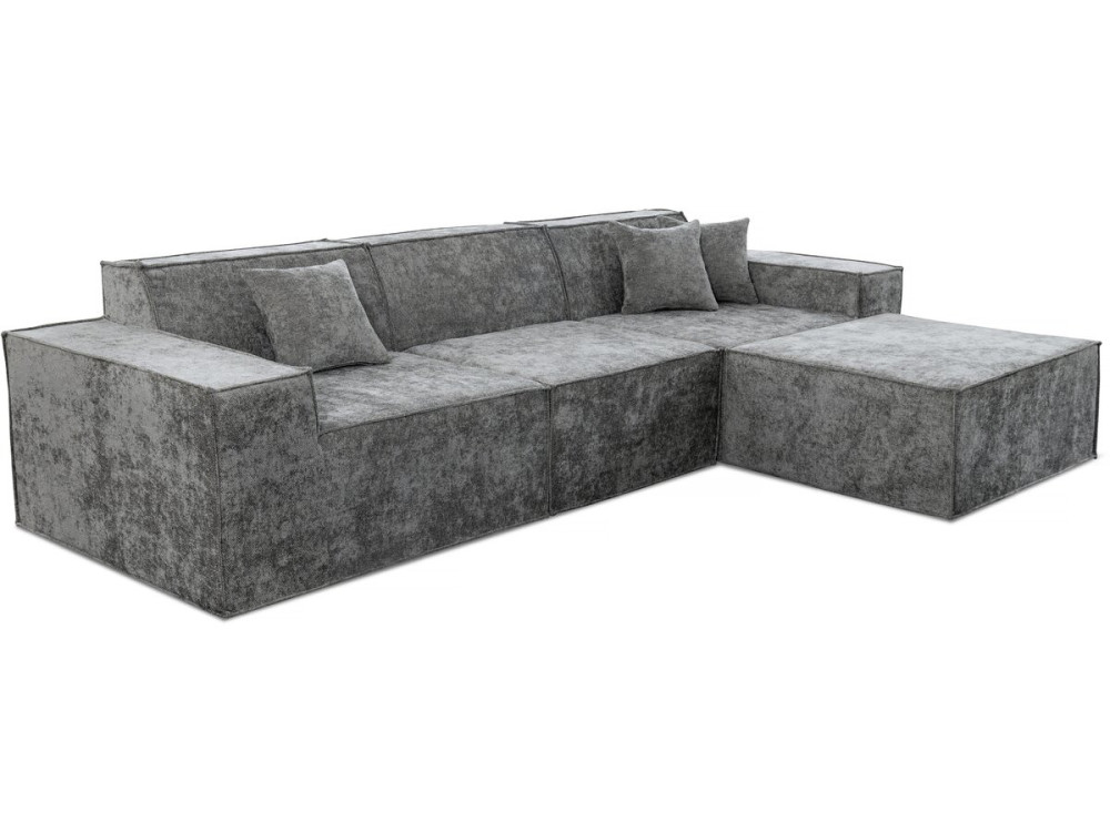 Modulares Einzelsofa mit Ottomane „Lusso“ aus strukturierten Stoff  – 4-Sitzer –  Grau