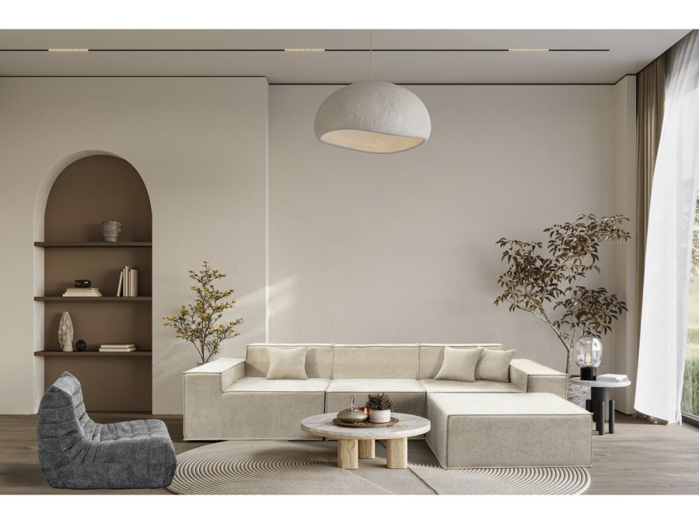 Modulares Einzelsofa mit Ottomane „Lusso“ aus strukturierten Stoff  – 4-Sitzer – Beige