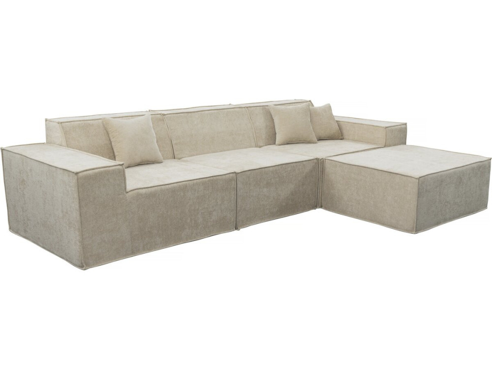 Modulares Einzelsofa mit Ottomane „Lusso“ aus strukturierten Stoff  – 4-Sitzer – Beige