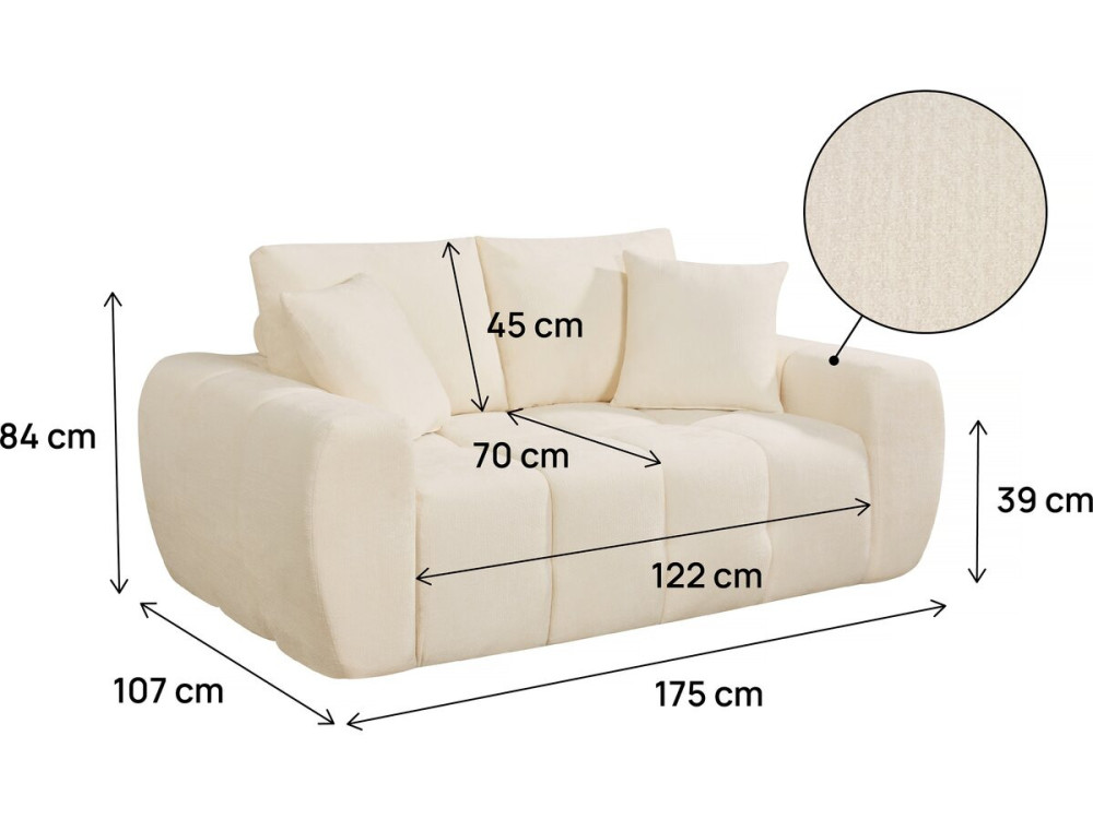 Bubble-Stoffsofa rechts "Leonie" - 2-Sitzer - Beige