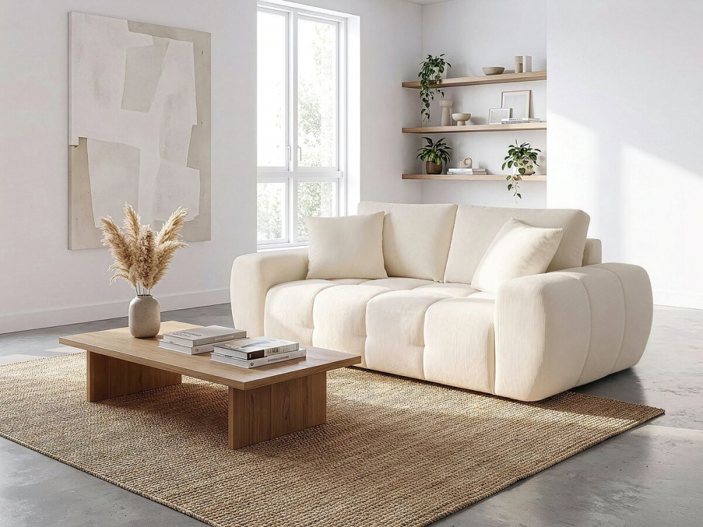 Bubble-Stoffsofa rechts "Leonie" - 2-Sitzer - Beige