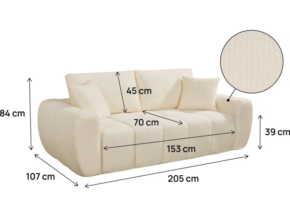 Bubble-Stoffsofa rechts "Leonie" - 3-Sitzer - Beige