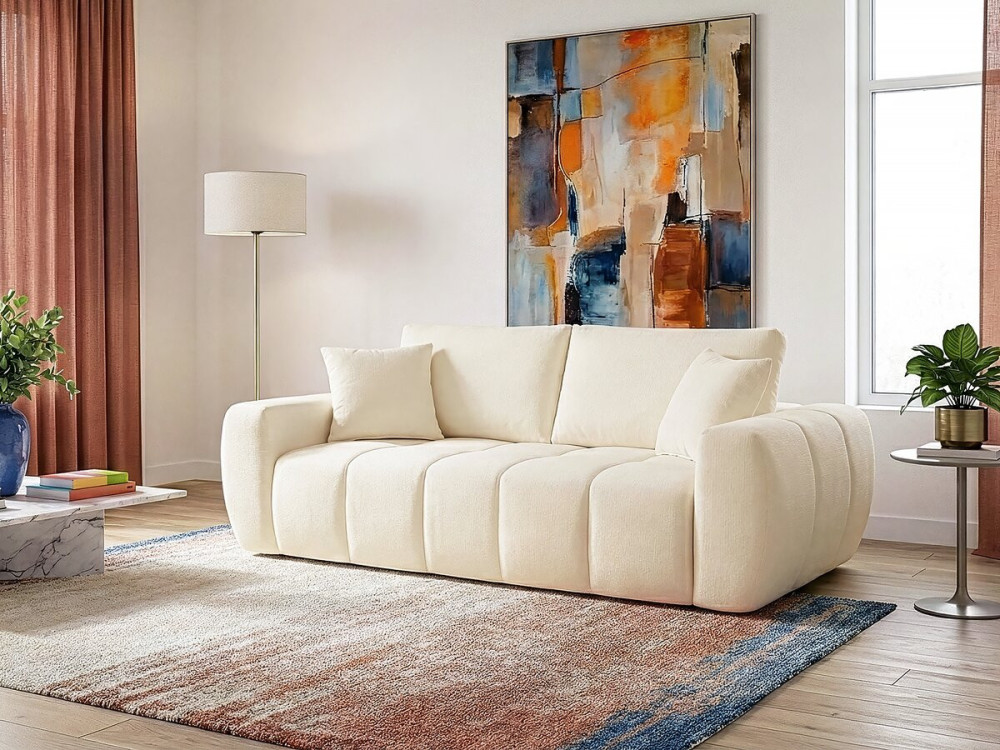 Bubble-Stoffsofa rechts "Leonie" - 3-Sitzer - Beige