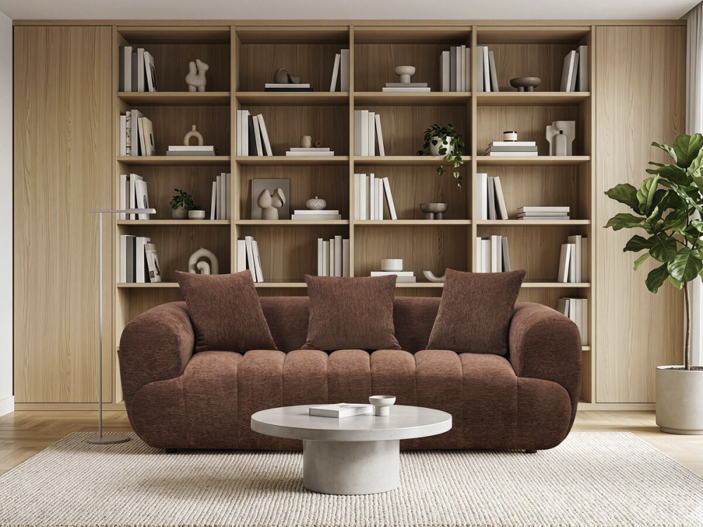 Gerades Sofa im Bubble-Stil aus strukturiertem Stoff „La Fayette“ – 3-Sitzer – Braun