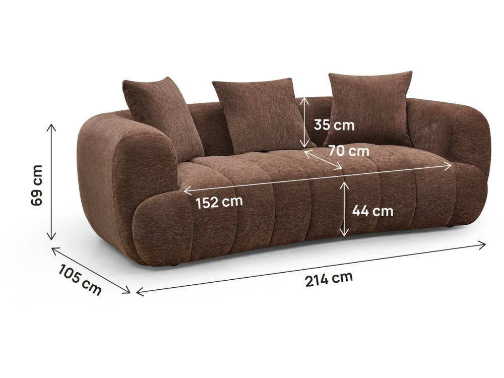 Gerades Sofa im Bubble-Stil aus strukturiertem Stoff „La Fayette“ – 3-Sitzer – Braun