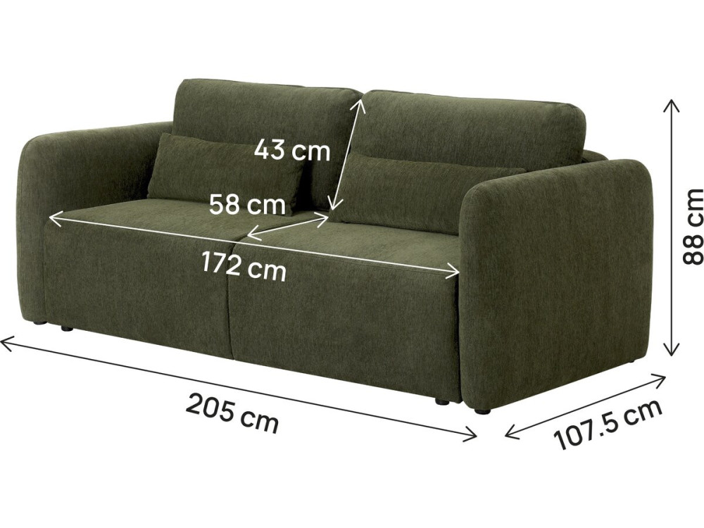 Gerades 3-Sitzer-Sofa aus Stoff „Concorde“ mit Schlaffunktion – Grün
