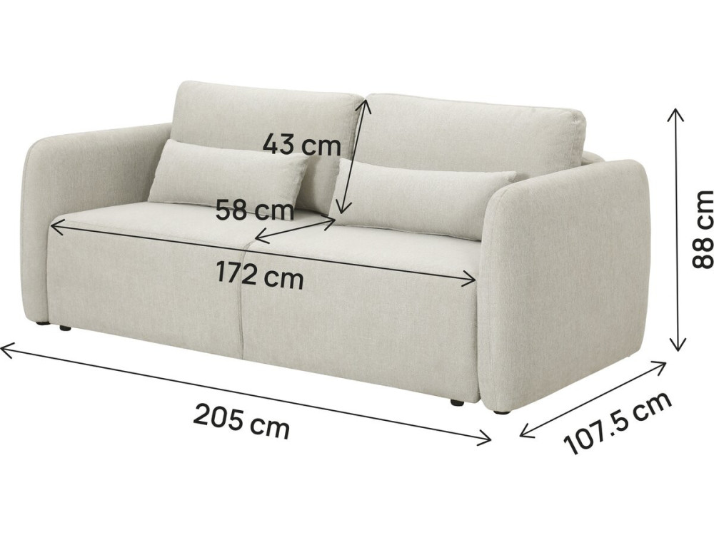 3-Sitzer-Sofa in gerader Ausführung aus Stoff „Concorde“ – Beige