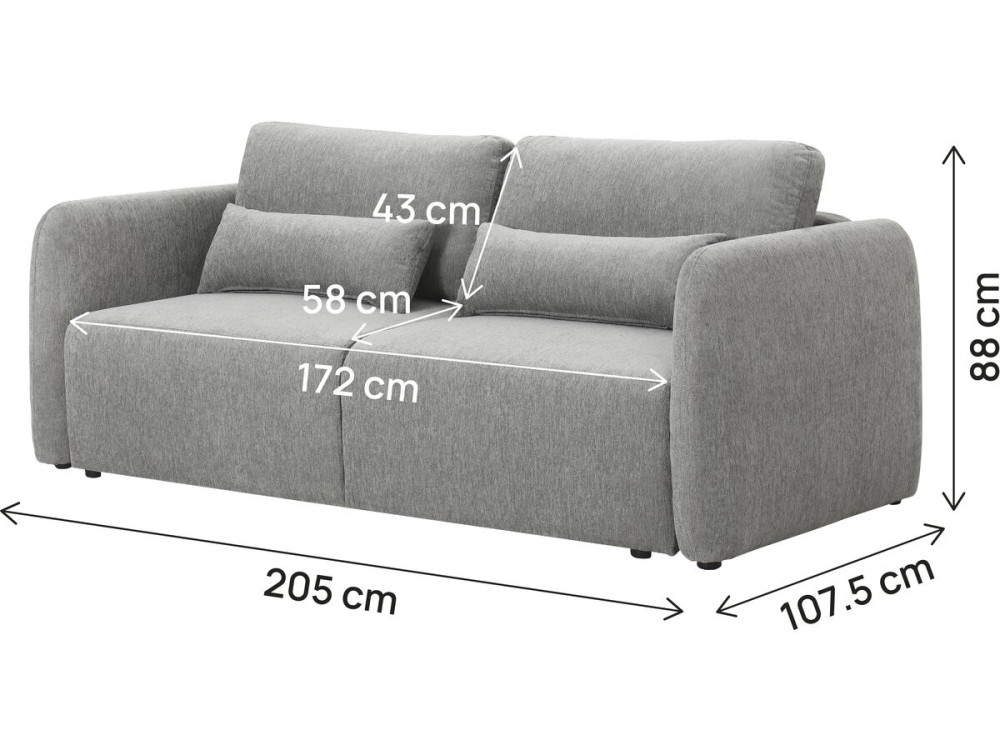 Gerades 3-Sitzer-Sofa aus Stoff „Concorde“ mit Schlaffunktion – Grau