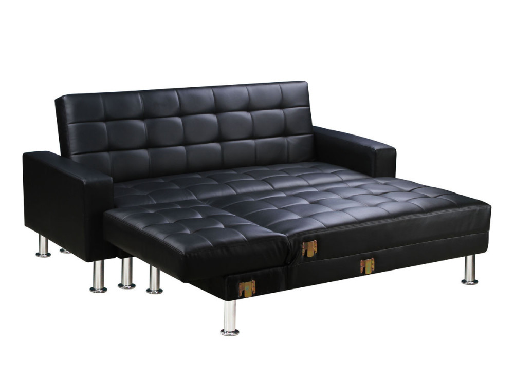 Ecksofa reversibel mit Schlaffunktion "Theo" - 258 x 82/147 x 82 cm - 4 Personen - Schwarz