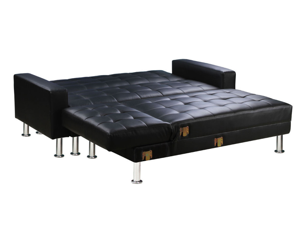 Ecksofa reversibel mit Schlaffunktion "Theo" - 258 x 82/147 x 82 cm - 4 Personen - Schwarz