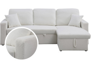 Ecksofa reversibel mit Schlaffunktion und Stauraum „Alain“ - 3-Sitzer - Bouclé-Stoff -  Weiß