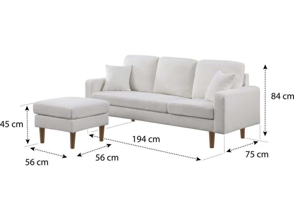 Ecksofa reversibel aus Stoff "Gabby" - 3-Sitzer - Weiß