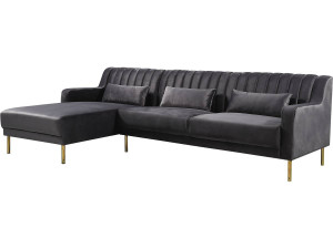 Ecksofa aus Samt "Oliver" - 275 x 161 x 81 cm - 5-Sitzer - Grau - Ecke links