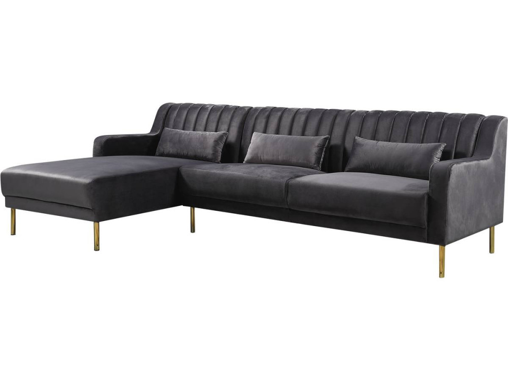 Ecksofa aus Samt "Oliver" - 275 x 161 x 81 cm - 5-Sitzer - Grau - Ecke links