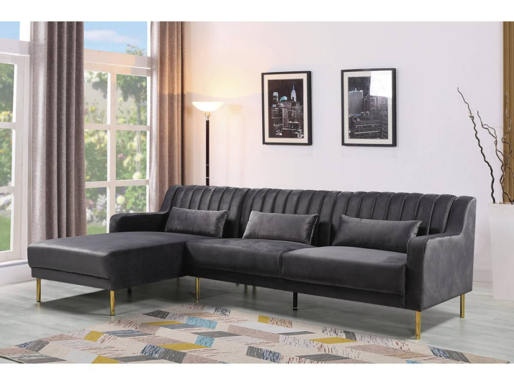 Ecksofa aus Samt "Oliver" - 275 x 161 x 81 cm - 5-Sitzer - Grau - Ecke links