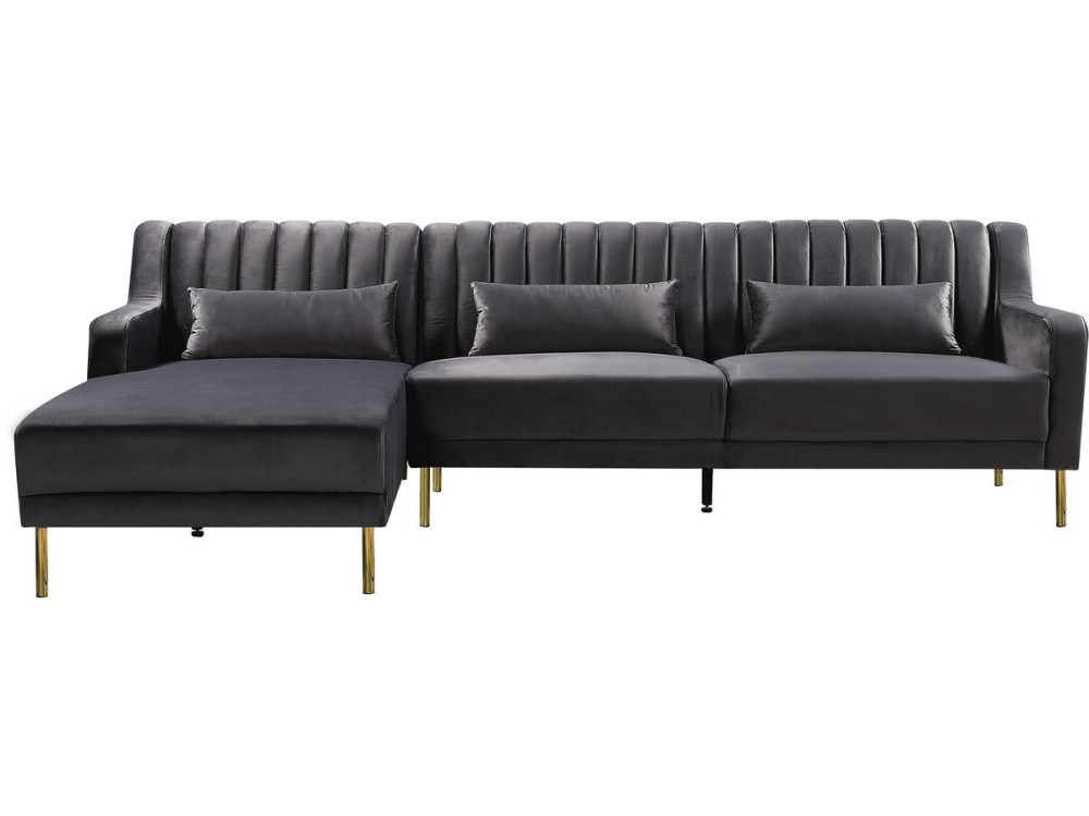 Ecksofa aus Samt "Oliver" - 275 x 161 x 81 cm - 5-Sitzer - Grau - Ecke links
