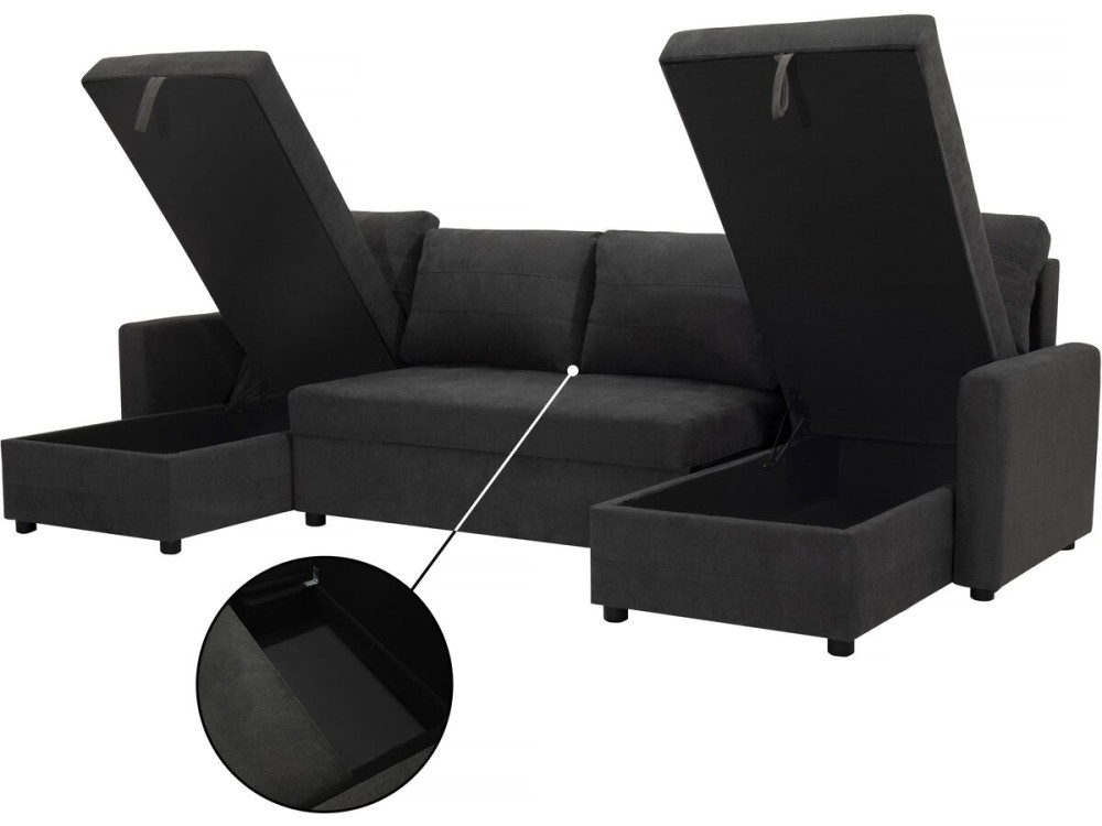 Panorama-Schlafsofa mit Aufbewahrungsboxen "Antoine" - 5-Sitzer - Dunkelgrau