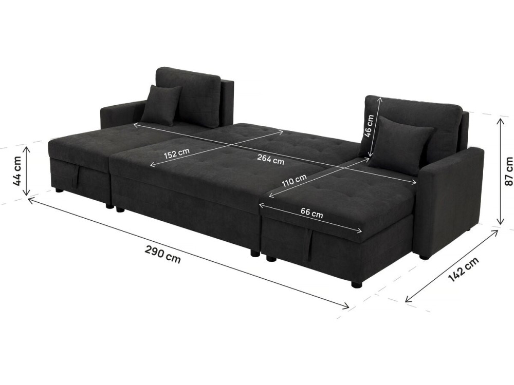 Panorama-Schlafsofa mit Aufbewahrungsboxen "Antoine" - 5-Sitzer - Dunkelgrau