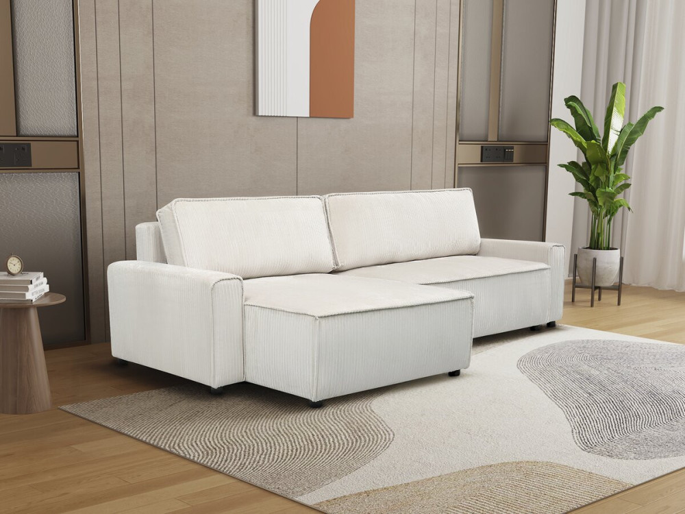 Ecksofa reversibel mit Schlaffunktion aus Cord "Montaigne" - 3-Sitzer  - Beige