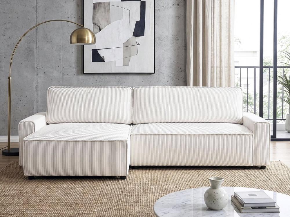 Ecksofa reversibel mit Schlaffunktion aus Cord "Montaigne" - 3-Sitzer  - Beige