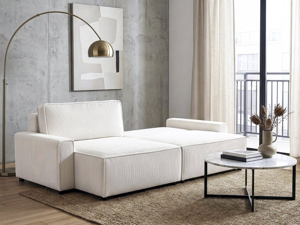Ecksofa reversibel mit Schlaffunktion aus Cord "Montaigne" - 3-Sitzer  - Beige