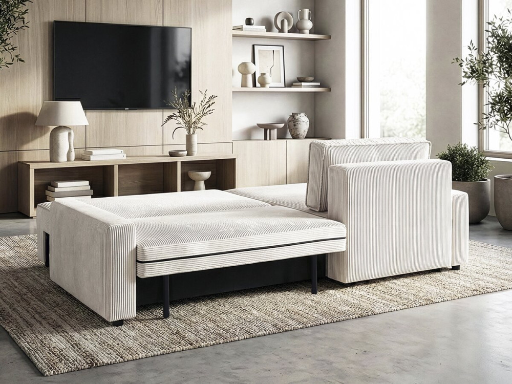 Ecksofa reversibel mit Schlaffunktion aus Cord "Montaigne" - 3-Sitzer  - Beige