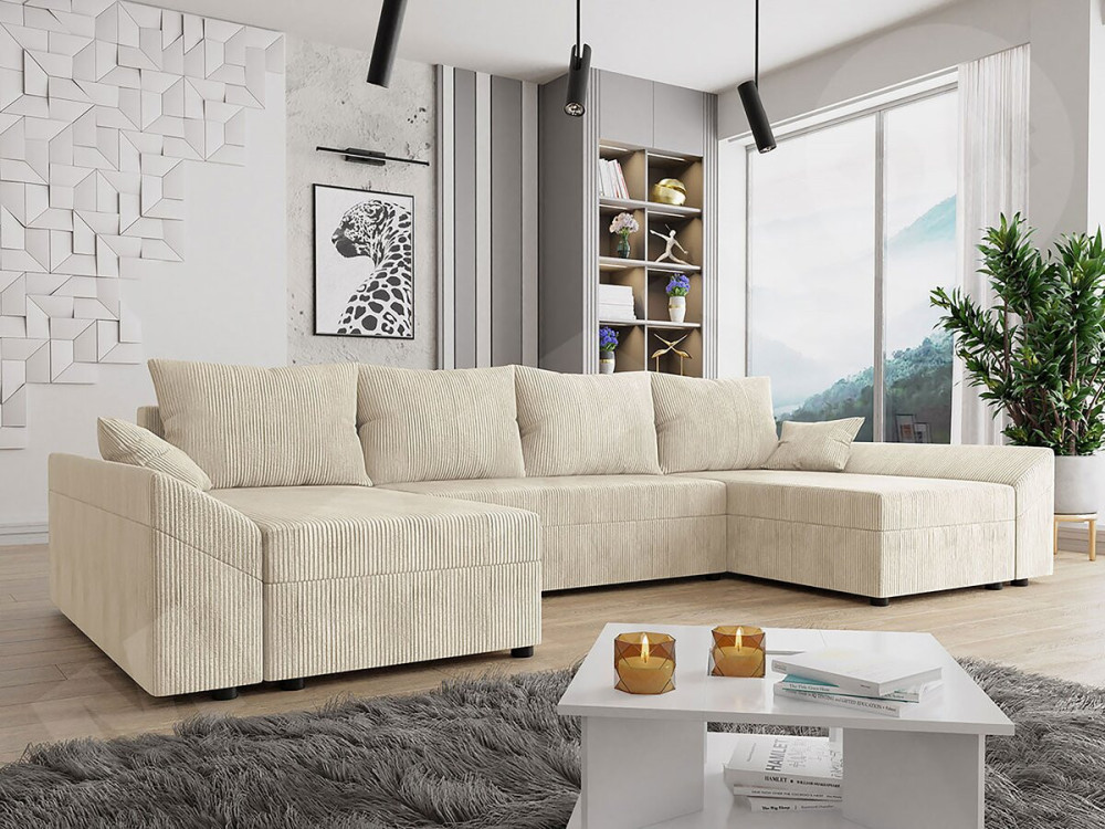 Panorama-Sofa "Dante U" aus Cord - 5-Sitzer - Beige