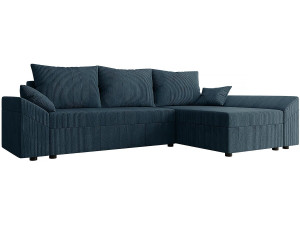 Umwandelbares Ecksofa mit Truhe „Vaugirard“ aus Cord – 3 Plätze – Blau