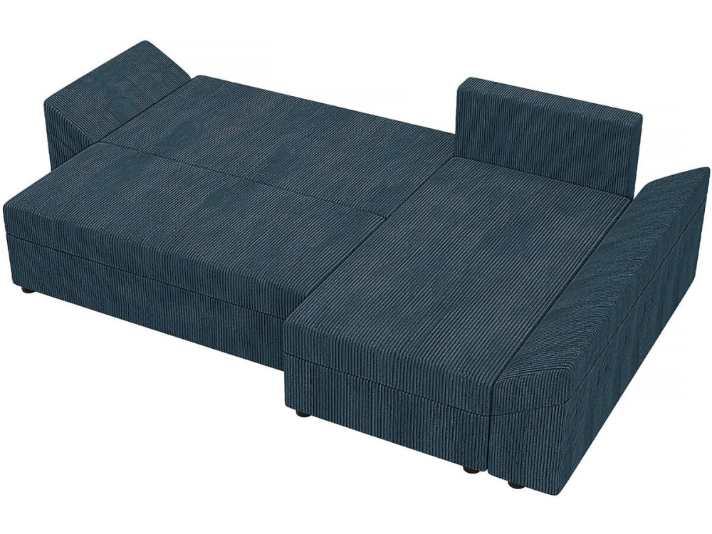 Umwandelbares Ecksofa mit Truhe „Vaugirard“ aus Cord – 3 Plätze – Blau