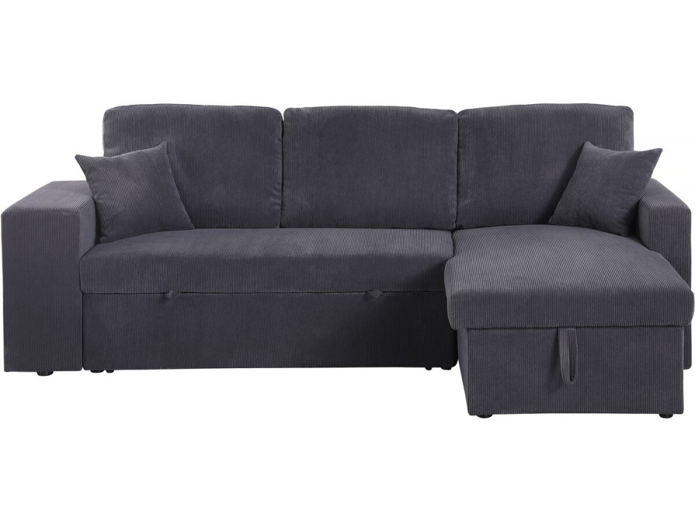 Ecksofa reversibel aus Cord mit Schlaffunktion "Axel" - 3-Sitzer - Grau