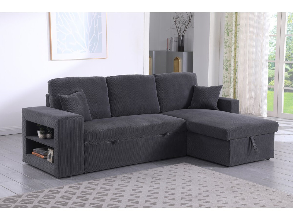 Ecksofa reversibel aus Cord mit Schlaffunktion "Axel" - 3-Sitzer - Grau