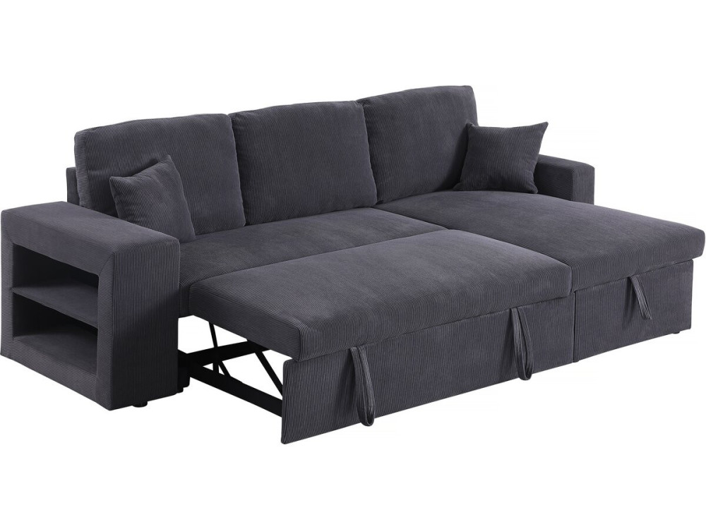 Ecksofa reversibel aus Cord mit Schlaffunktion "Axel" - 3-Sitzer - Grau