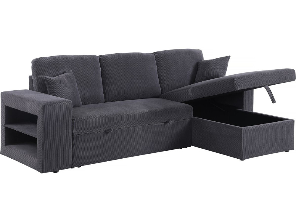 Ecksofa reversibel aus Cord mit Schlaffunktion "Axel" - 3-Sitzer - Grau