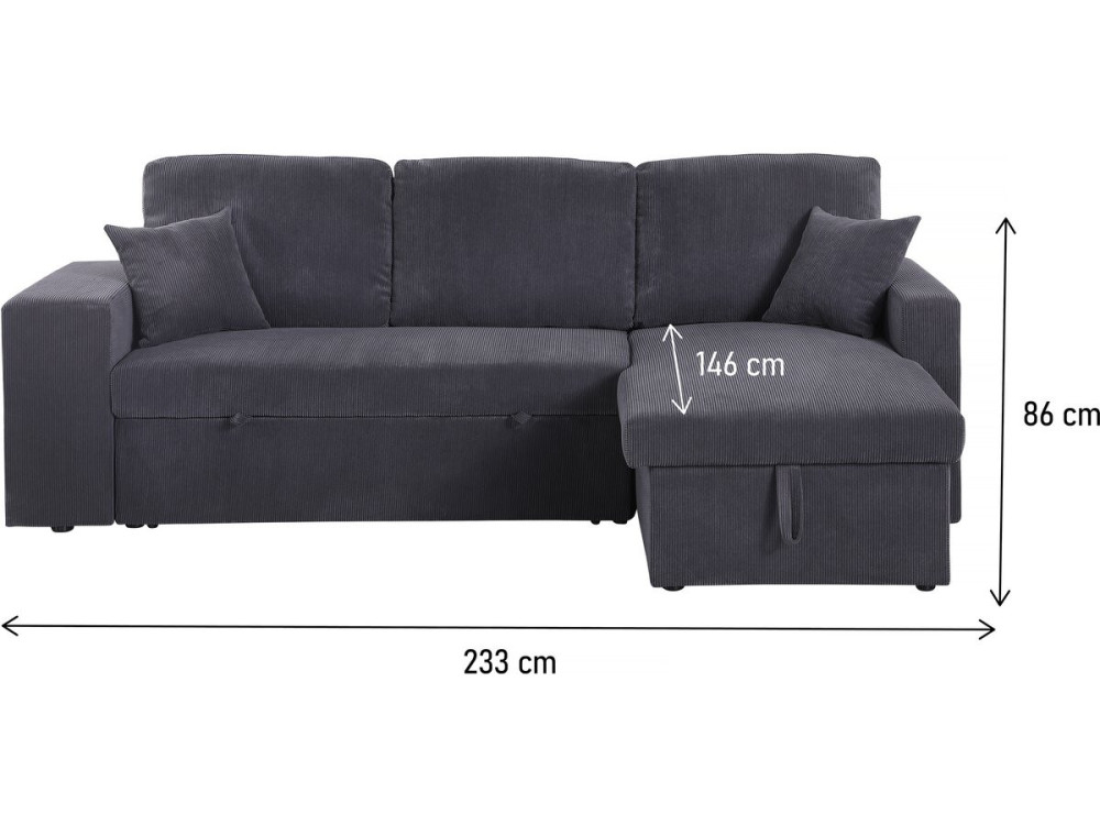 Ecksofa reversibel aus Cord mit Schlaffunktion "Axel" - 3-Sitzer - Grau