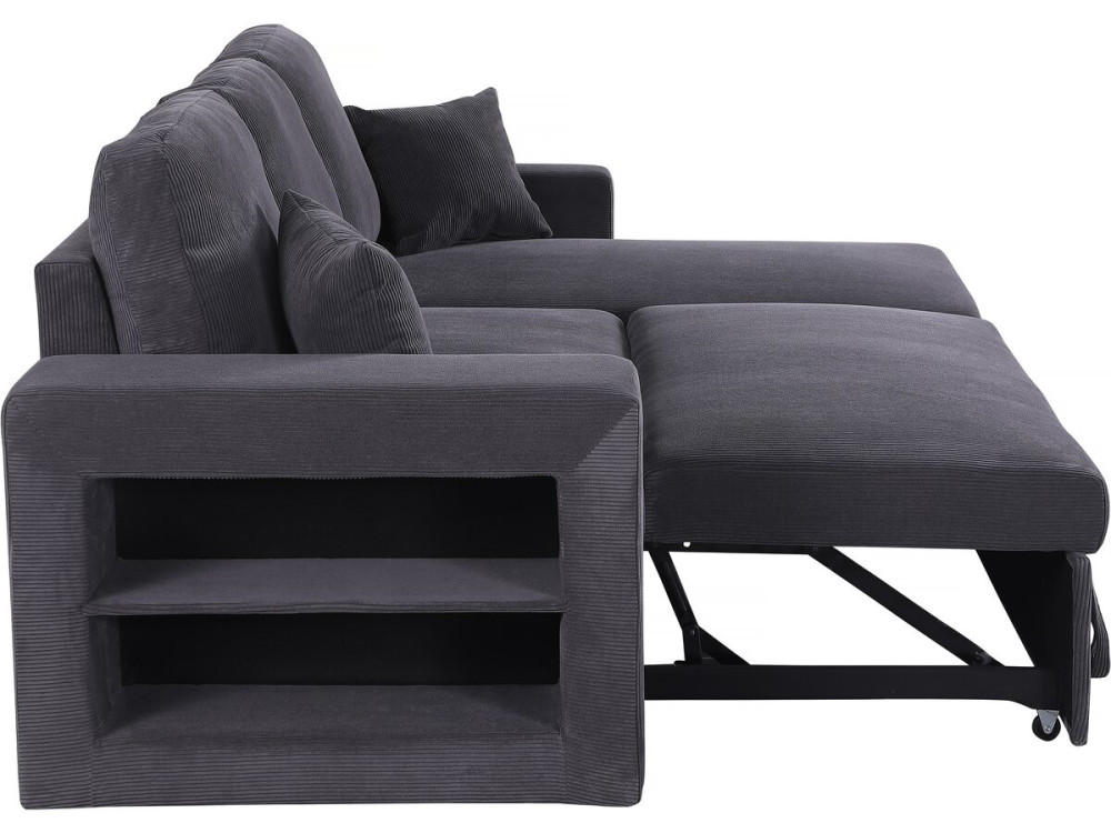 Ecksofa reversibel aus Cord mit Schlaffunktion "Axel" - 3-Sitzer - Grau